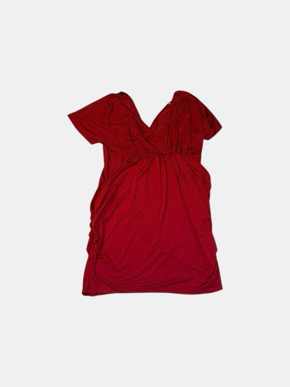 V-Neck Ruched Mini Dress Red — 3XL (fits like a 20-22)